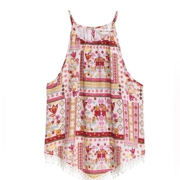 HM COACHELLA OFFICIAL COLLECTION Women's Tank Top Size 6 Keyhole Back Floral - Picture 3 of 9